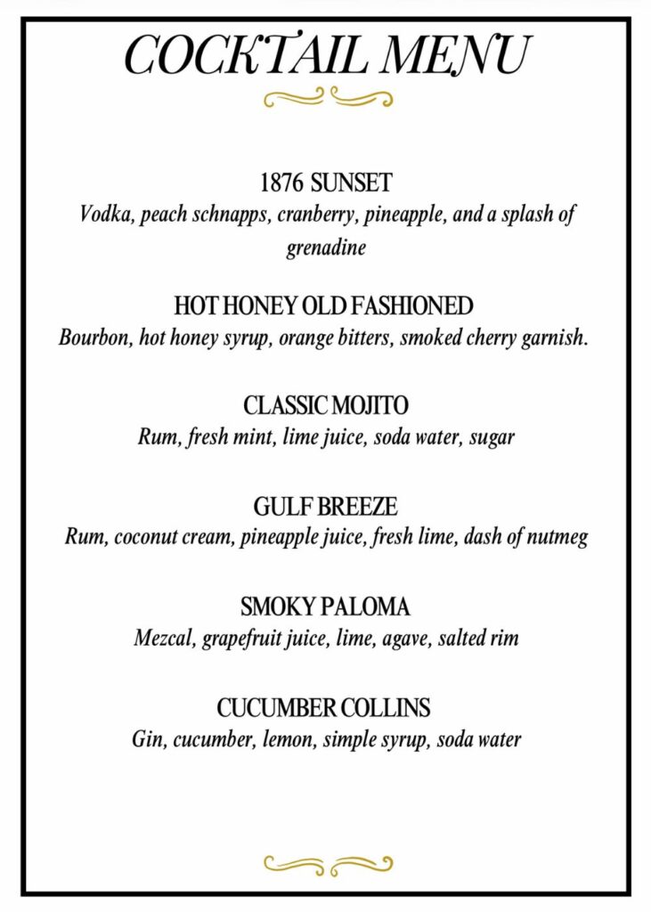 1876 Bar & Grill Menu