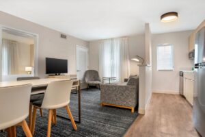 Kitchen and living area in Suite